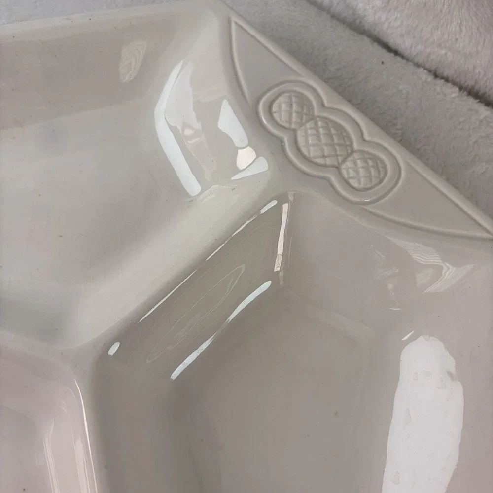 Vintage 60s California Pottery White Hexagon Divided Serving Dish L 204 MCM USA